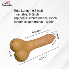 Dimensions of Kaamastra anal dildo stroker: 9.5-inch length, 6.5-inch insertable
