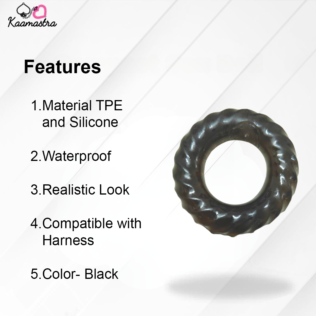 Penis ring features - waterproof TPE silicone, harness compatible, realistic look