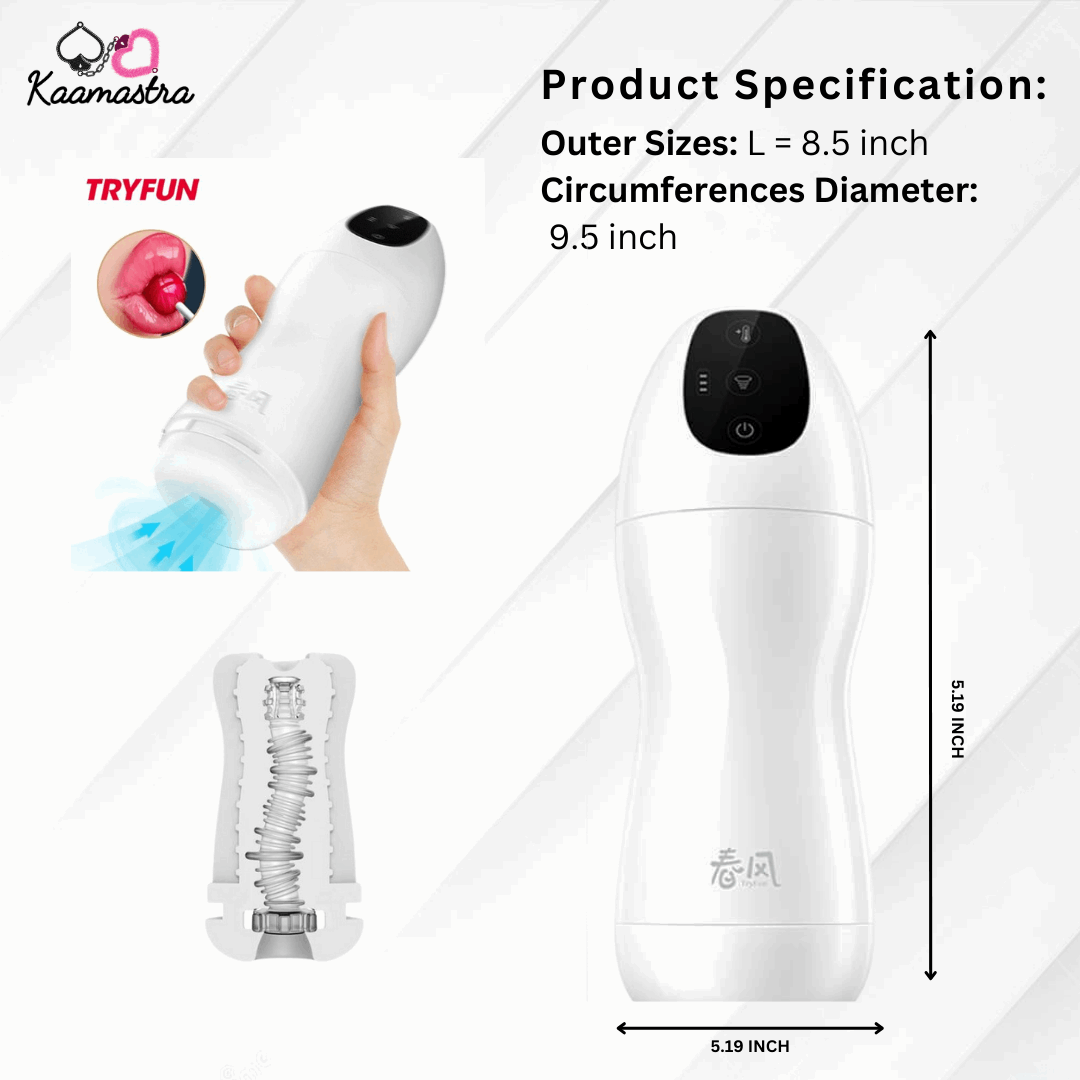 Product specifications for Try Fun Soul Masturbator - 8.5-inch length, 9.5-inch circumference