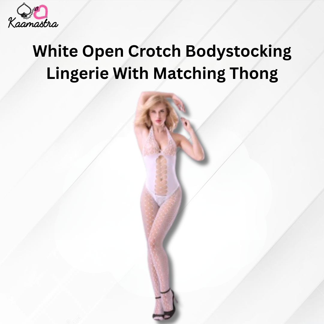 Kaamastra's White Open Crotch Bodystocking Lingerie with Matching Thong – Free Size