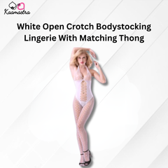 Kaamastra's White Open Crotch Bodystocking Lingerie with Matching Thong – Free Size