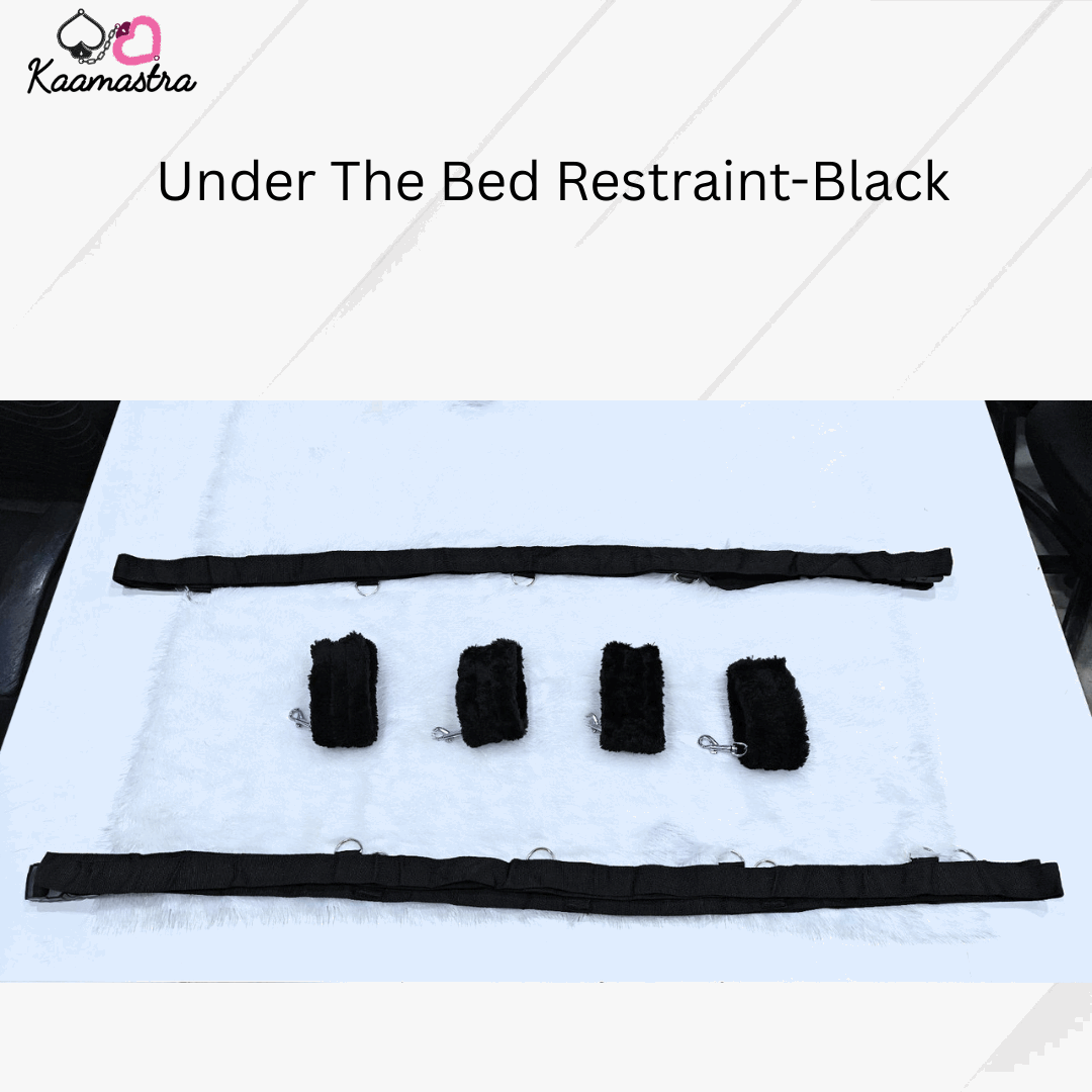 Black under-the-bed restraint system on a white background with 'Kaamastra' branding.