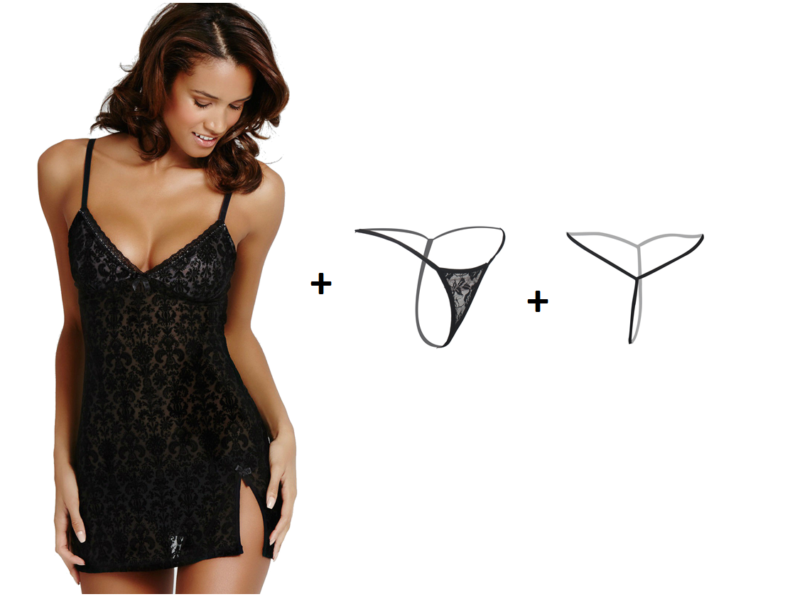 Women's Black Babydoll & Matching G-string Thong Combo at itspleaZure