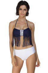 Navy Tassel Bikini White Bottom for Women at itspleaZure