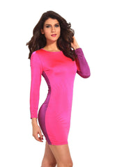 Kaamastra Chic Pink Purple Open Back Bodycon Dress