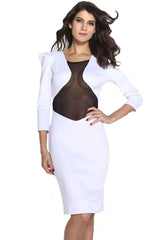 Kaamastra Shrug Mesh Stitching White Midi Dress