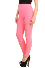 Kaamastra Shredded Panels Legging For Women-Pink