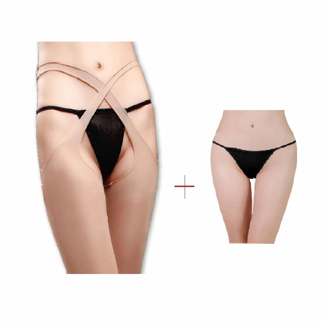 Kaamastras Suspender Tights Nude & Free Thong