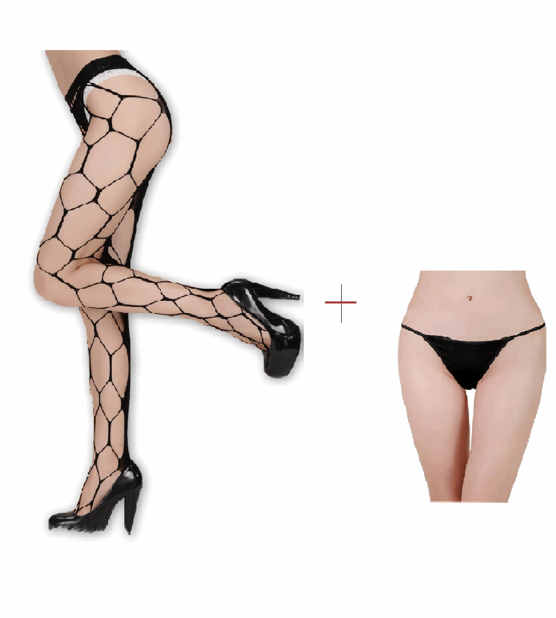 Kaamastras Big Holes Fishnet Black Stockings & Free Thong