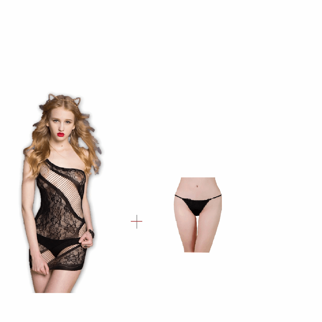 Kaamastras Black Stocking & Free Thong For Women Black