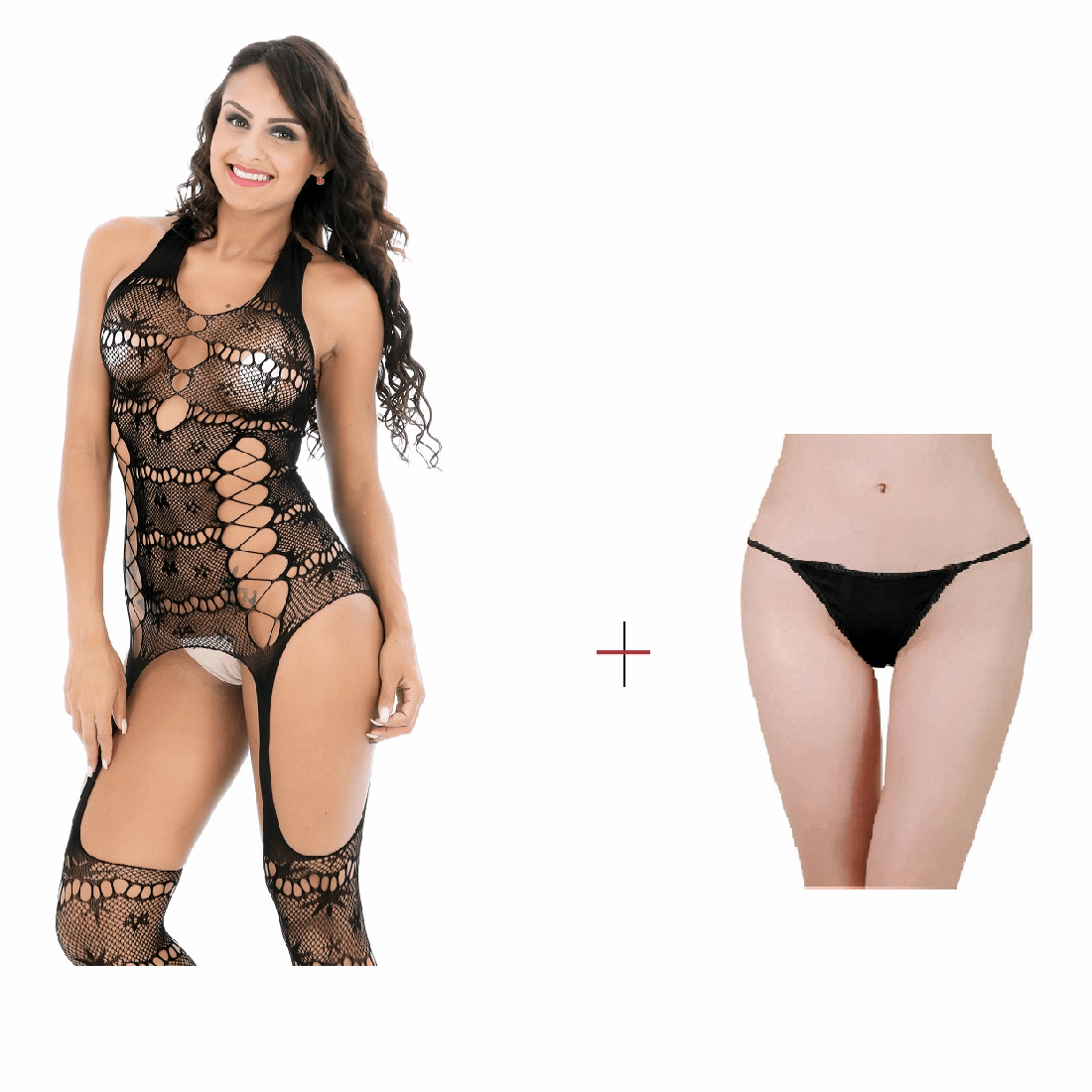 Kaamastras Fishnet Halter BodyStocking & Free Thong