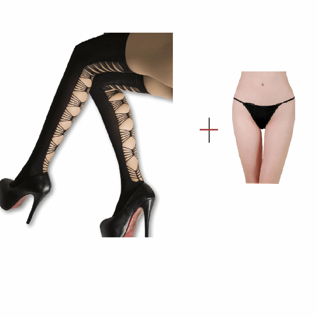 Kaamastra Diamond Net Criss Cross Leg Stocking Stocking with Thong