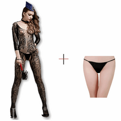 Kaamastra Black Spiral Lace BodyStocking & Free Thong