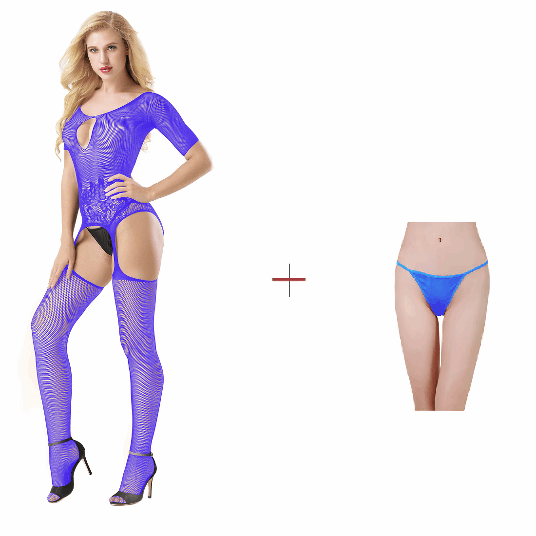 Kaamastras Sheer Blue Crotchless Bodystocking & Free Thong