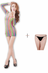 Kaamastra Full Sleeve Multicolored Gingham Stocking Dress & Free Thong