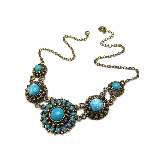 Kaamastra Vintage Art Deco Rectangle Necklace Crystal -blue