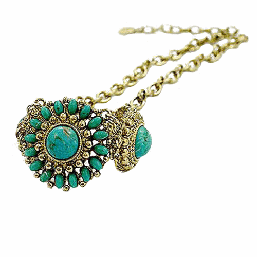 Kaamastra Vintage Art Deco Rectangle Necklace Crystal -blue