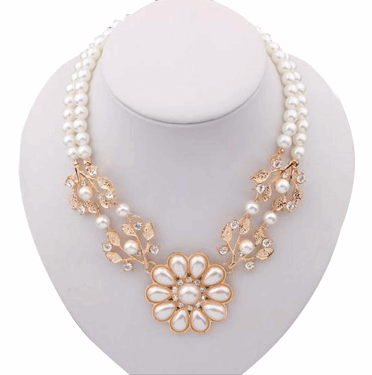 Kaamastra Bohemian Elegant Pearl Crystal Bib Necklace