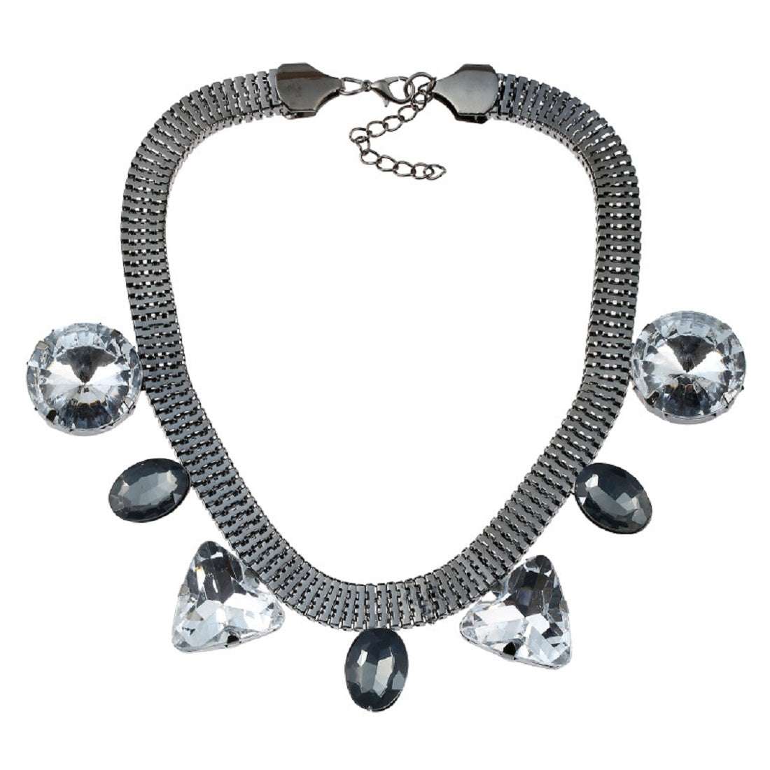 Geometric Triangle Gemstone Statement Necklace silver