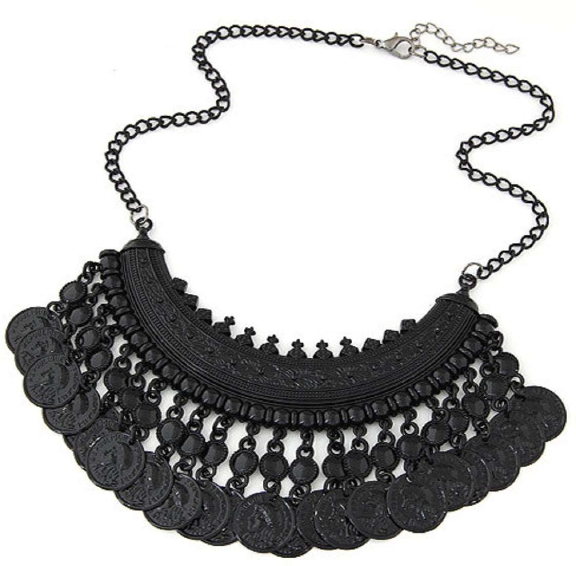 Bohemian Tassle Fancy Black Coin Necklace