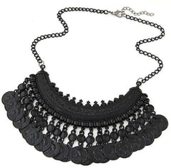 Bohemian Tassle Fancy Black Coin Necklace