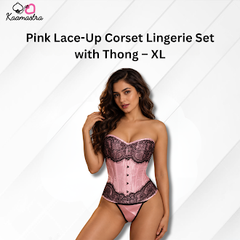 Pink Lace Corset Bustier Lingerie Set with Thong – XL