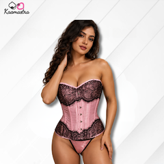 Pink Lace Corset Bustier Lingerie Set with Thong – XL