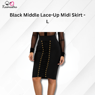 Kaamastra's Black Lace-Up Side Slit Midi Skirt - L
