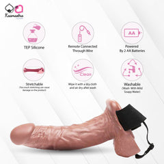 Features of a vibrating strap on dildo on Kaamastra 