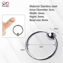 Technical specifications showing Kaamastra 3cm steel penis ring with 8mm bead and 3mm thickness