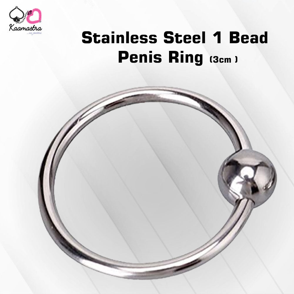 Kaamastra stainless steel penis ring with 1 bead (3cm diameter) for enhanced pleasure and stamina
