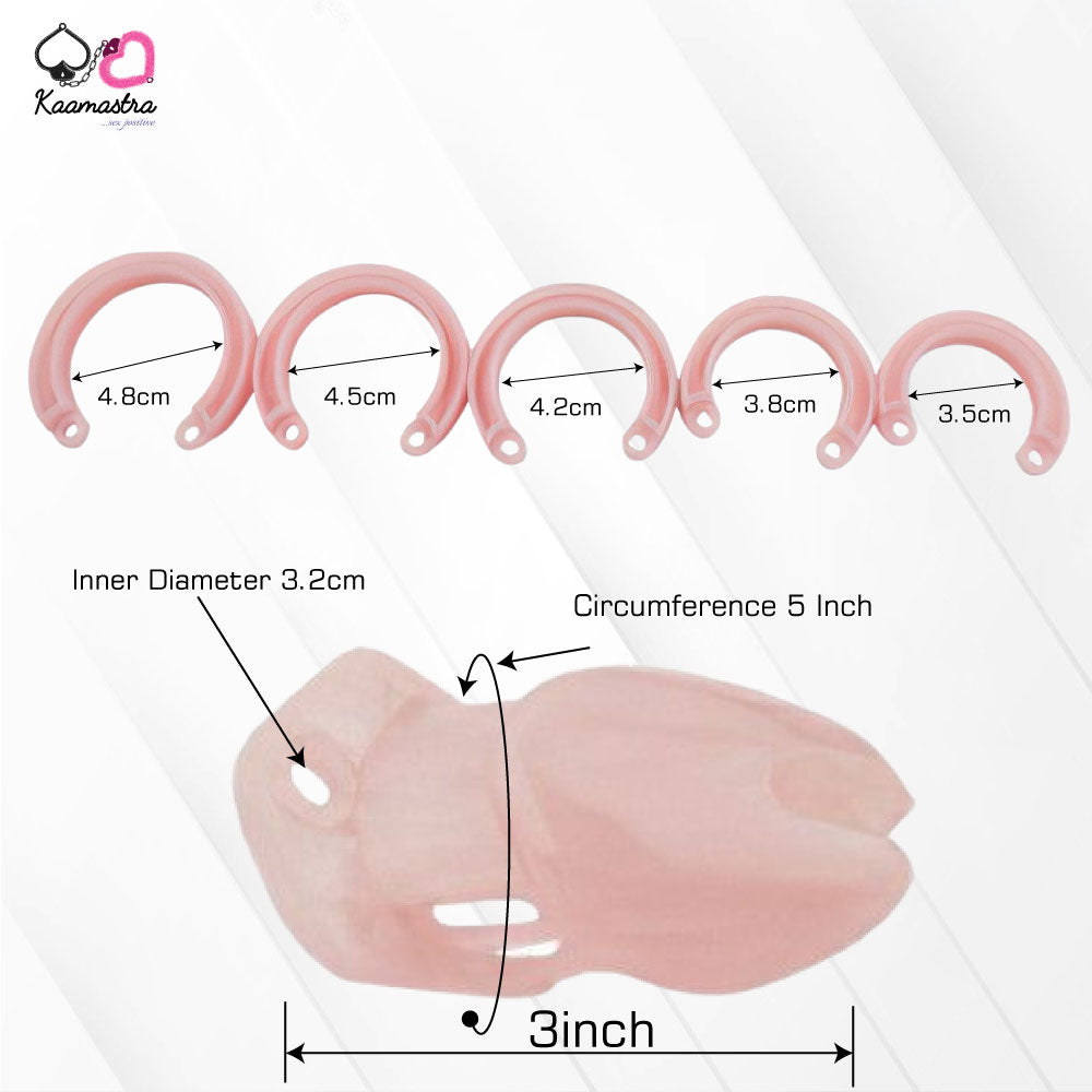 Size options (3.5cm-4.8cm rings) for Kannabha pink chastity cage - 3.2cm inner diameter