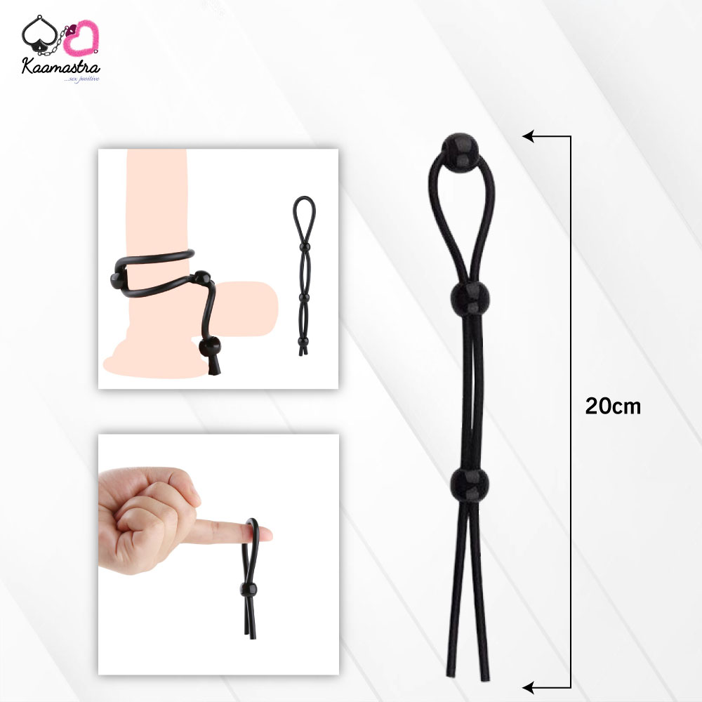 Kaamastra Silicone Lock Penis Binding Rope Black with 3 Adjusting Beads