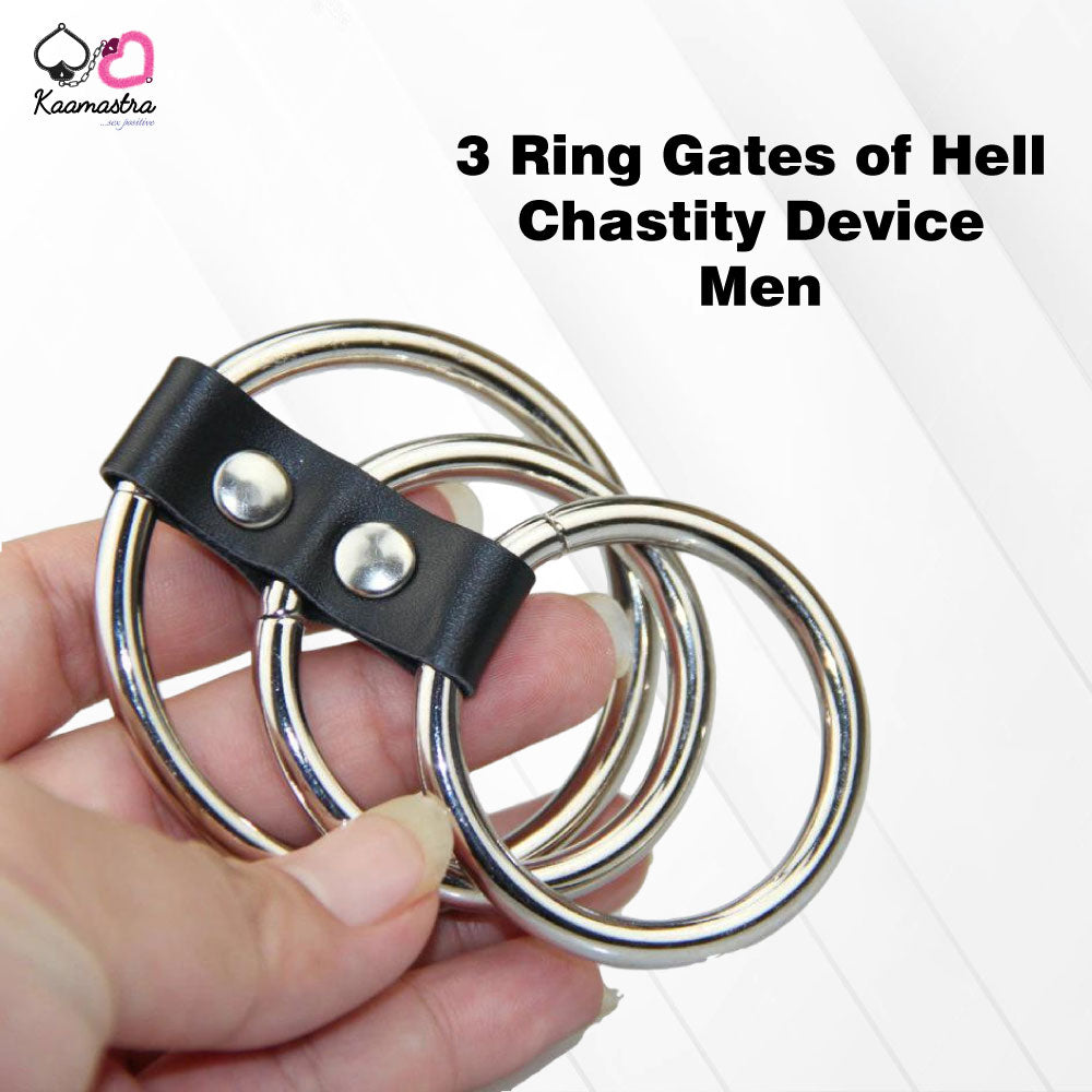 Kaamastra 3 Ring Gates of Hell Chastity Device (Men) Red & Black