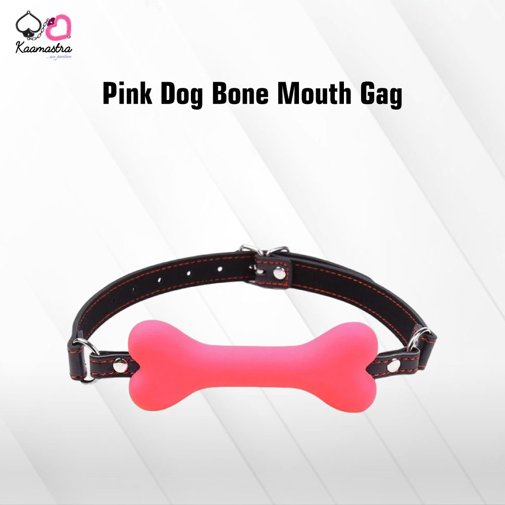 Pink dog bone shaped mouth gag with adjustable straps by Kaamastra