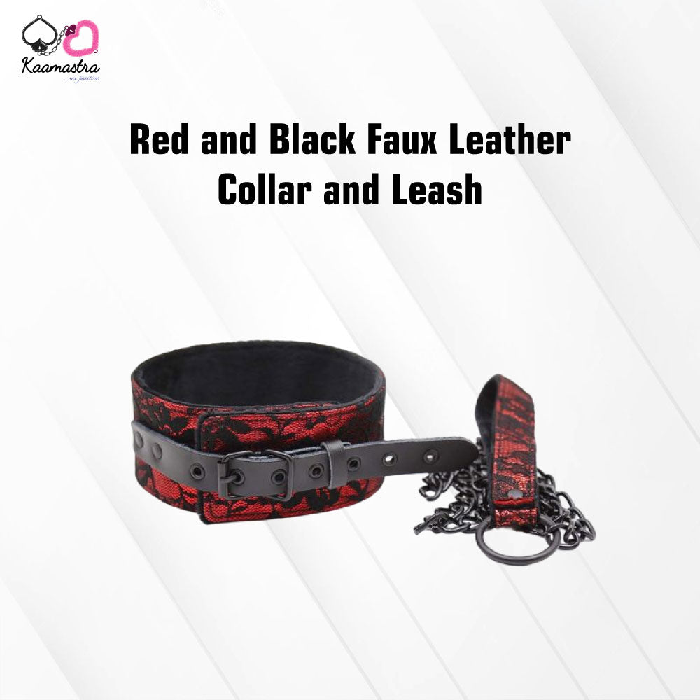 Kaamastra Red and Black Faux Leather Collar and Leash