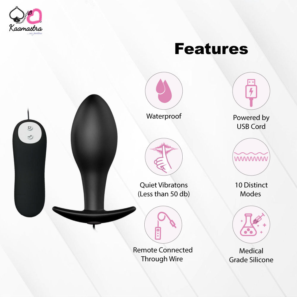 Kaamastra Black Silicone Remote Vibrating Anal Butt Plug
