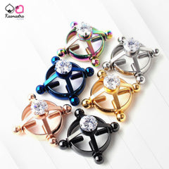 Kaamastra Multicolor Ring Clip Nipple Peircing with Center Diamond
