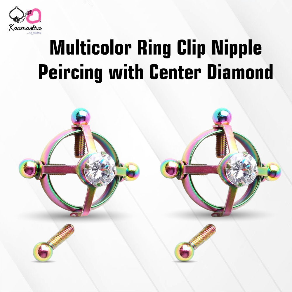 Kaamastra Multicolor Ring Clip Nipple Peircing with Center Diamond