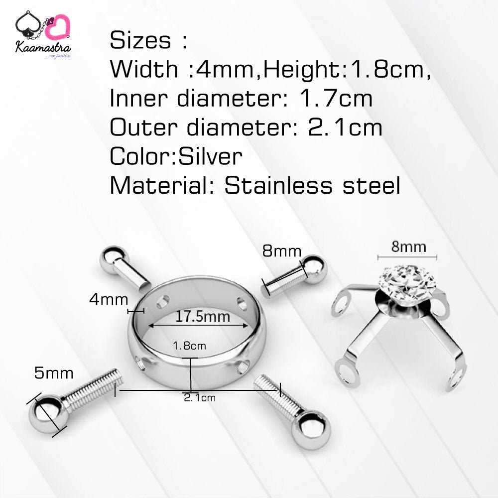 Kaamastra Silver Ring Clip Nipple Peircing with Center Diamond