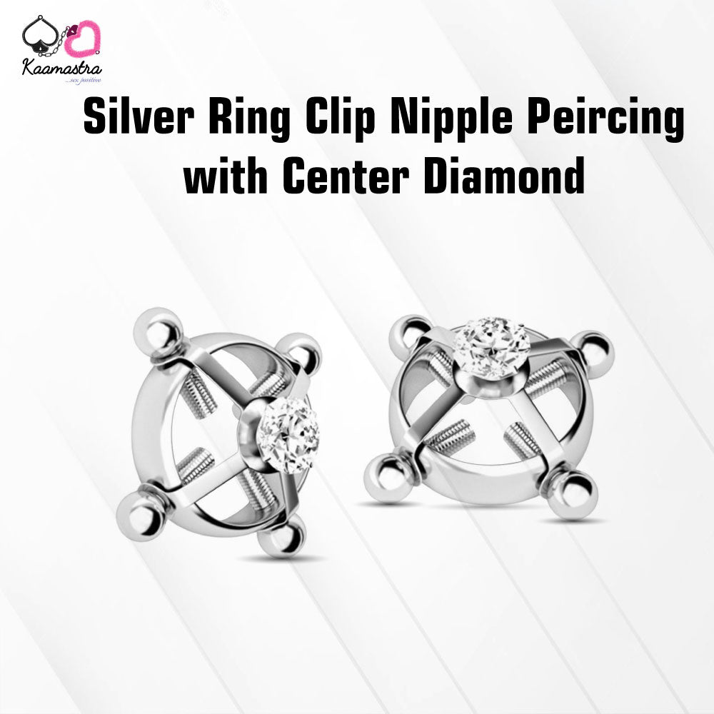 Kaamastra Silver Ring Clip Nipple Peircing with Center Diamond