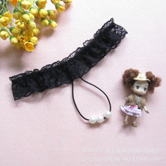 Kaamastra Lace & Pearl Crotchless Black G-String