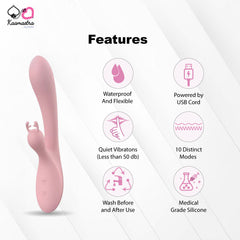 Kaamastra Pink Silicone USB Rabbit Ear Vibrator for Women