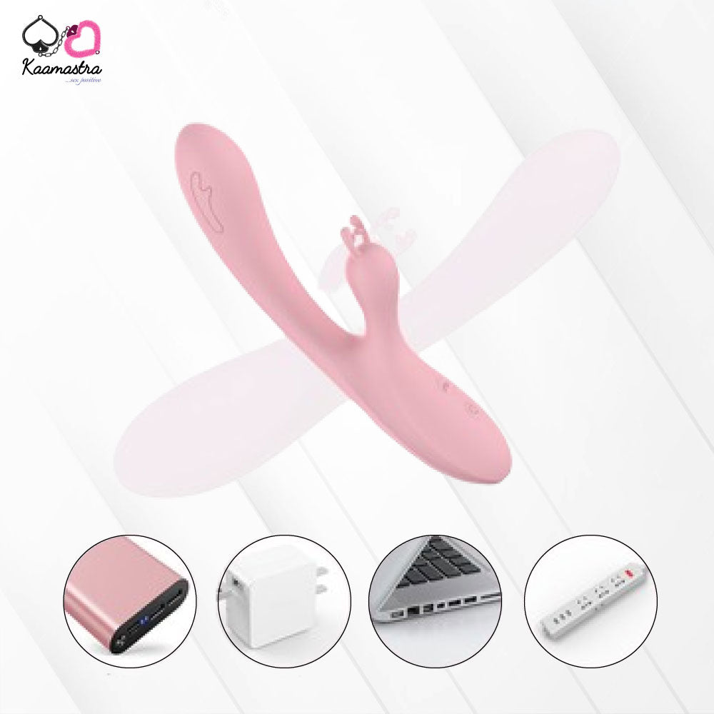 Kaamastra Pink Silicone USB Rabbit Ear Vibrator for Women