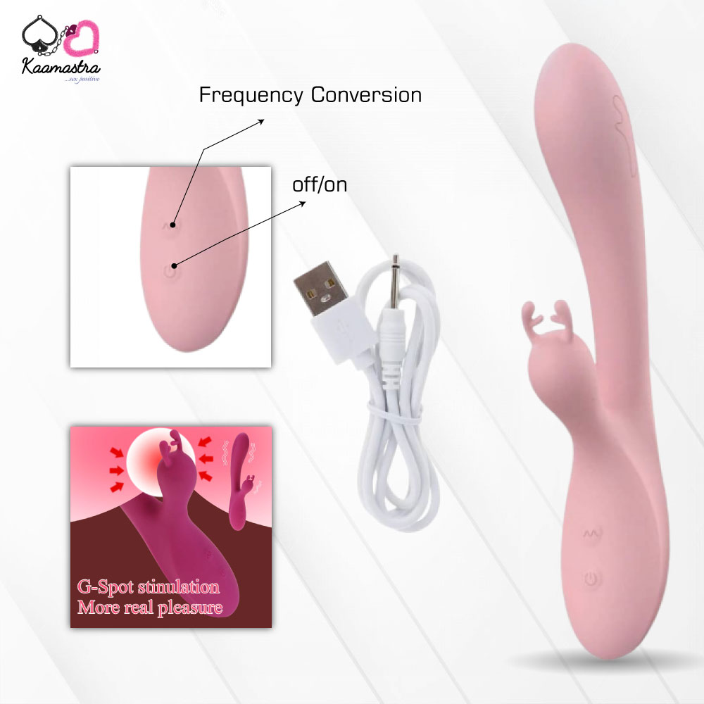 Kaamastra Pink Silicone USB Rabbit Ear Vibrator for Women