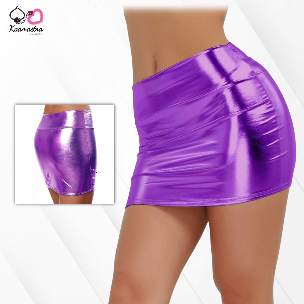 Kaamastra women Wet Look Hot Fitted Mini Skirt - Purple