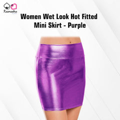 Kaamastra women Wet Look Hot Fitted Mini Skirt - Purple