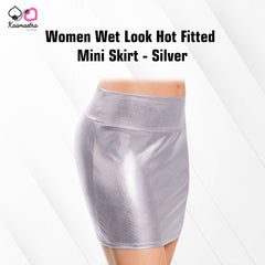 Kaamastra women Wet Look Hot Fitted Mini Skirt - Silver