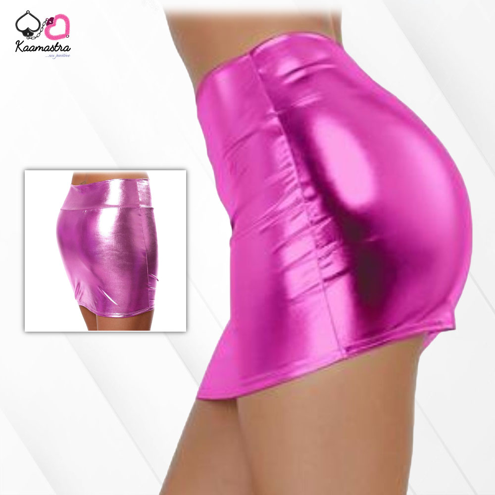 Kaamastra women Wet Look Hot Fitted Mini Skirt - Pink