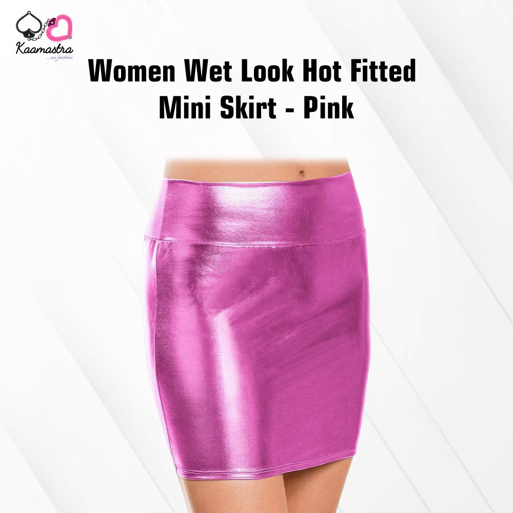 Kaamastra women Wet Look Hot Fitted Mini Skirt - Pink